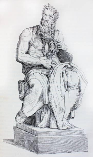 Moses by Michelangelo Moses by Michelangelo in the vintage book Raphael by S.M. Bryliant, St. Petersburg, 1891 michelangelo stock illustrations