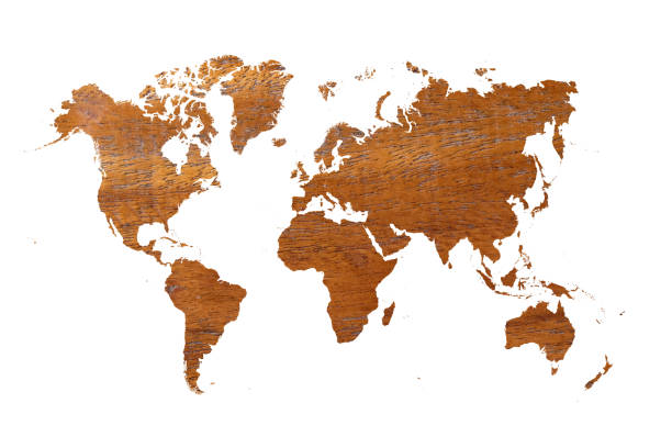 istock world map on brown wood background 1151545428