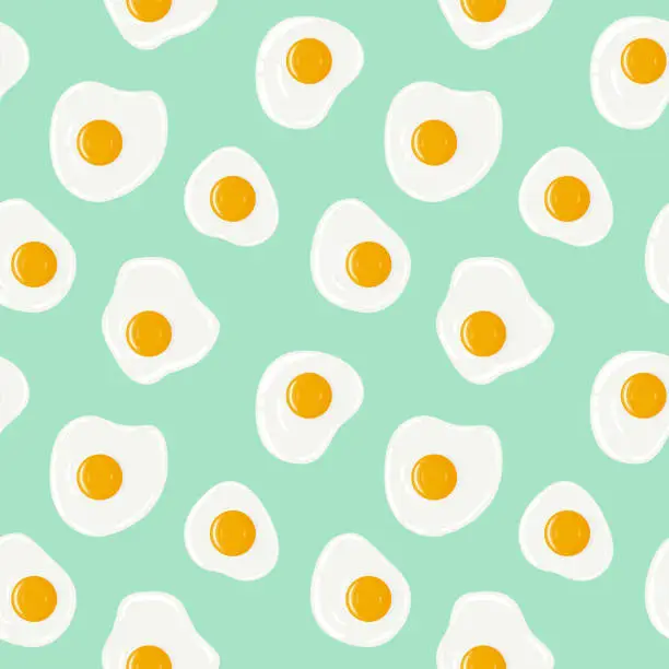 Vector illustration of Fried eggs seamless pattern. Vector hand drawn illustration.