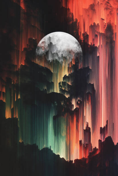 istock Surreal Art Poster of Rising Moon. Pixel Sorting Technique 1151554041