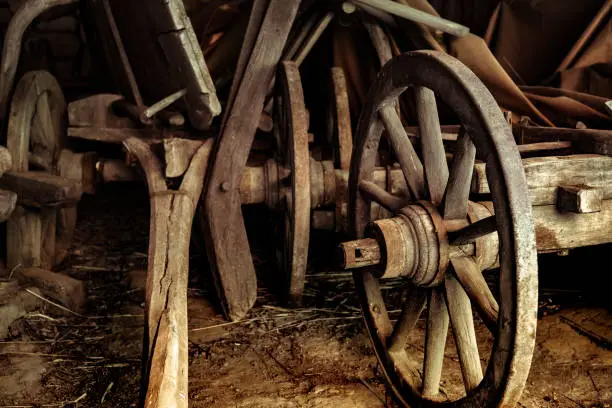 Photo of old wooden carriage wheel