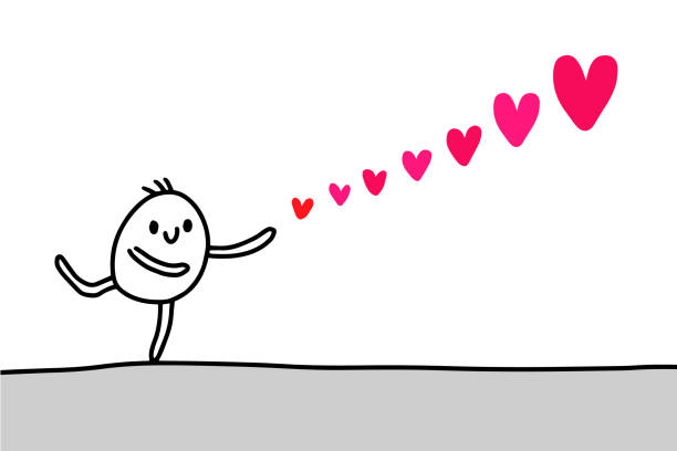 istock Cute cartoon man sending his love. Heart symbol minimalism. Vector illustration for cards, posters, prints. Valentines day. 1151554047