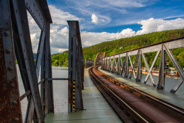 istock Single track railway bridge over the Vltava river 1151559806