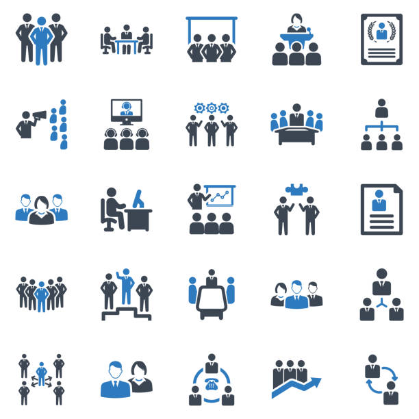 geschäftsführung icon set-1 (blue series) - meeting stock-grafiken, -clipart, -cartoons und -symbole