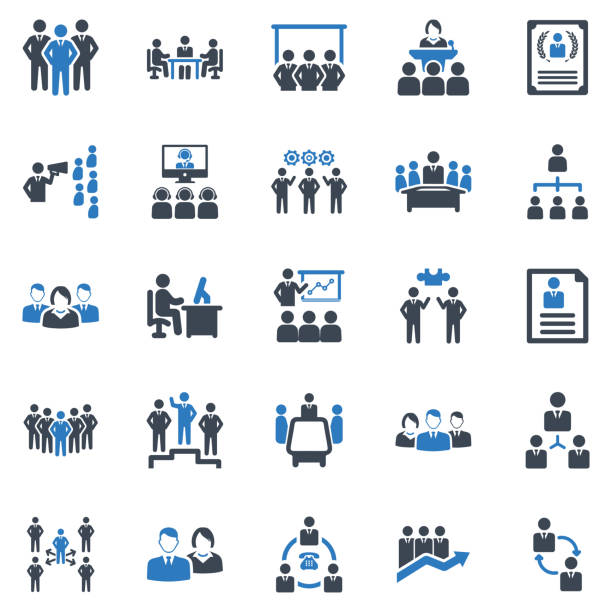 비즈니스 관리 아이콘 세트-1 (블루 시리즈) - business meeting stock illustrations