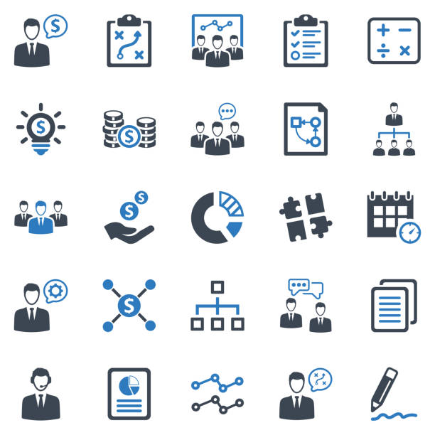 business planning icon set-2 (blue series) - business plan stock-grafiken, -clipart, -cartoons und -symbole