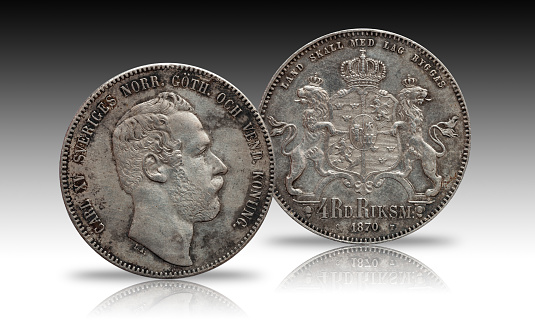 Sweden Norway silver coin four 4 thaler rigsdaler minted 1870 Carl XV