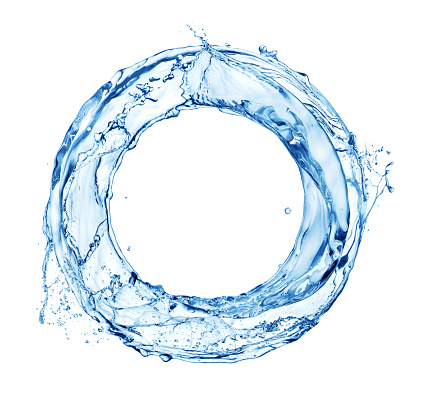 blue water splash circle gyre shape isolated on white background