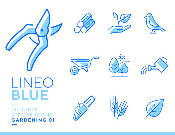 Lineo Blue - Gardening and Seeding line icons vector art illustration