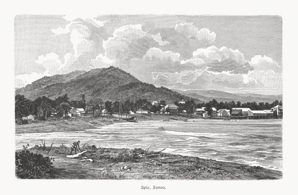 istock Historical view of Apia, Samoa, wood engraving, published in 1897 1151574640