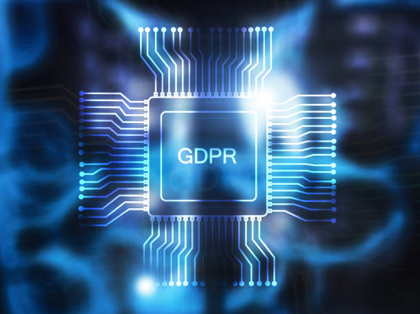 istock GDPR general data protection regulation. Abstract double exposure server room. Blue Technology Background. 1151577264