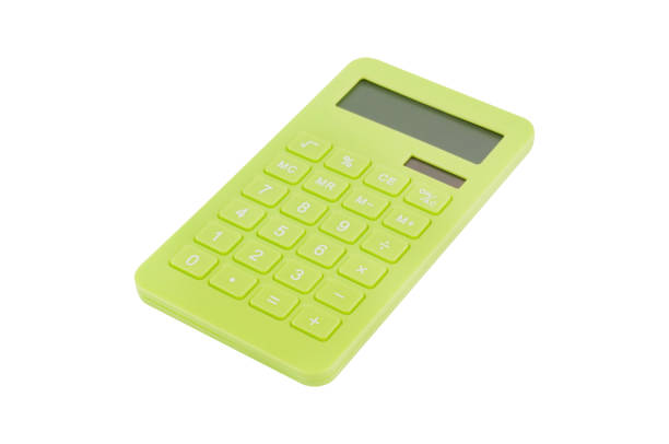 istock Single green plastic calculator for accounting with solar cells for autonomous work from sunshine isolated on white background 1151577710