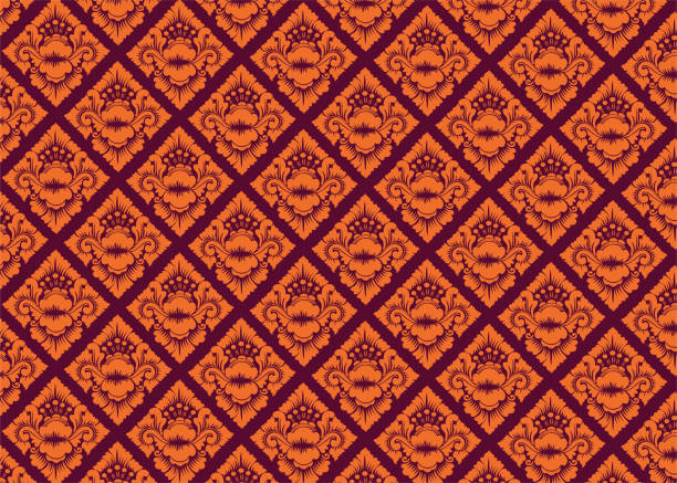 Ethnic Balinese Floral Tile Pattern Style With Red Brown Background Design Ethnic Balinese Floral Tile Pattern Style With Red Brown Background Design balinese culture stock illustrations