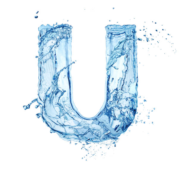 water letter U blue water splash alphabet letter U isolated on white background the letter u stock pictures, royalty-free photos & images