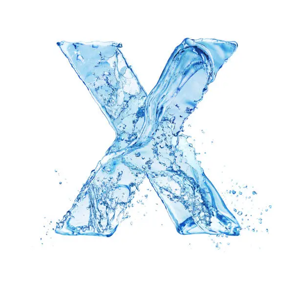 blue water splash alphabet letter X isolated on white background