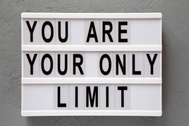 istock 'You are your only limit' words on a modern board over gray surface, top view. Overhead, from above. Flat lay. Close-up. 1151584251