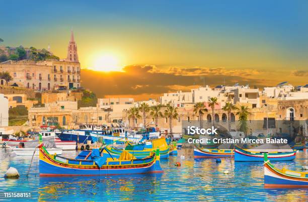 Harbor Of Malta In Sunset Light Stock Photo - Download Image Now - Malta, Valletta, Beach