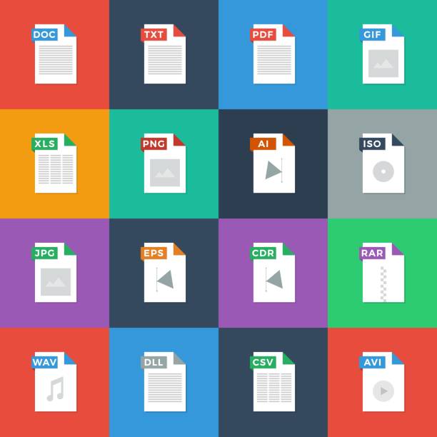 Set of Document File Formats and Labels Icons. Vector illustration Flat Icons On Colorful Backgrounds Set of Document File Formats and Labels Icons. Vector illustration Flat Icons On Colorful Backgrounds free html web templates stock illustrations