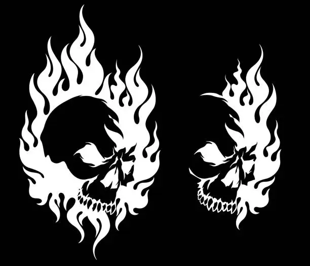 Vector illustration of Illustration of the skull and the flame,