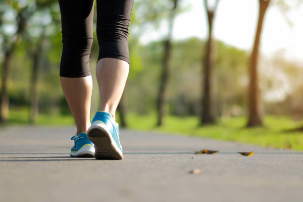 young fitness woman legs walking in the park outdoor, female runner running on the road outside, asian athlete jogging and exercise on footpath in sunlight morning. Sport,healthy and wellness concepts joven fitness piernas mujer caminando en el parque al aire libre, corredor femenino corriendo en la carretera fuera, atleta asiático trotar y hacer ejercicio en el sendero en la mañana de la luz solar. conceptos deportivos, saludables y de bienestar