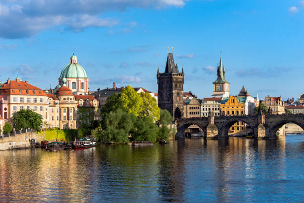 istock Prague Old Town pier and Charles Bridge over Vltava river 1151590486
