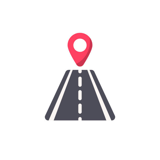 Road with Locator Flat Icon. Pixel Perfect. For Mobile and Web. Road with Locator Flat Icon. road clipart stock illustrations