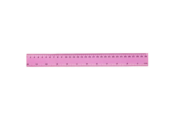istock One plastic pink ruler with degrees and digits for education or work isolated on white background. Top view 1151594169