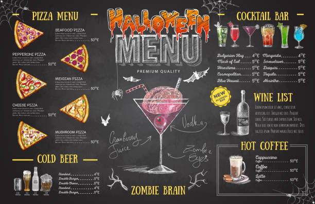 Vintage chalk drawing halloween menu design. Restaurant menu Vintage chalk drawing halloween menu design. Restaurant menu gross coffee stock illustrations