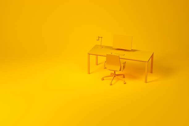 istock Yellow computer table chair set on yellow 1151595393
