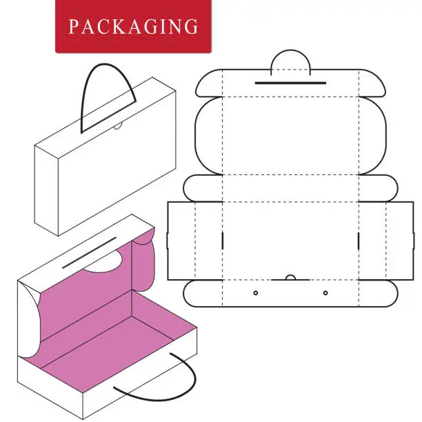 Vector illustration of Vector Illustration of handle box.Package Template. Isolated White Retail Mock up.