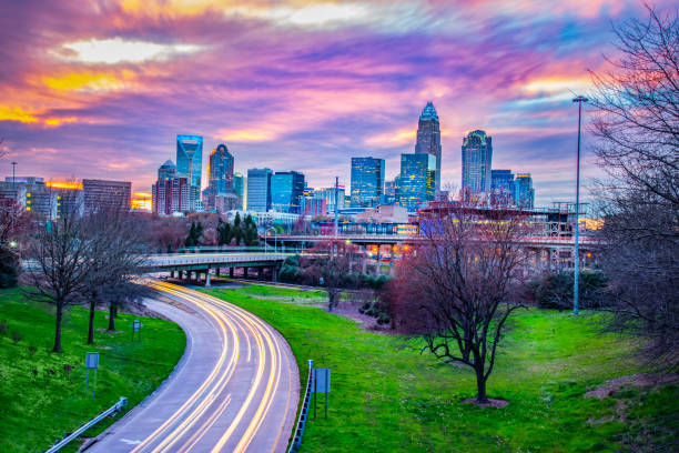 Downtown Charlotte, North Carolina, USA Skyline at Sunset Downtown Charlotte, North Carolina, USA Skyline at Sunset. university of north carolina photos stock pictures, royalty-free photos & images