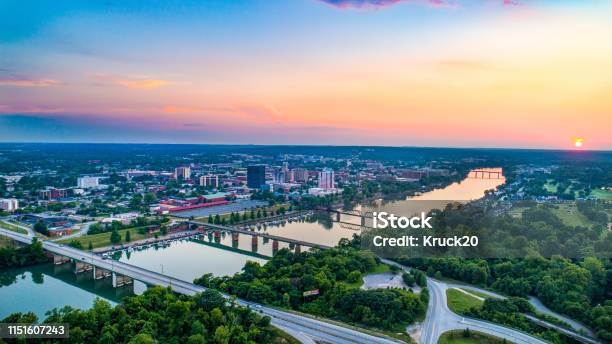 Augusta Georgia Usa Skyline Aerial And Savannah River Stock Photo - Download Image Now