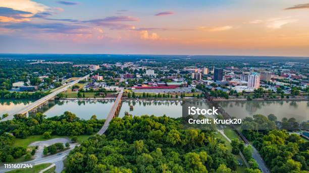 Augusta Georgia Usa Downtown Skyline Aerial Along The Savannah River Stock Photo - Download Image Now
