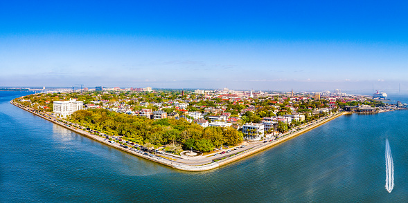 Charleston South Carolina Battery Aerial Panorama.