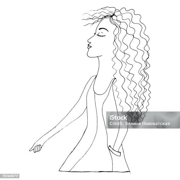 Uzun Saç Boyama Sayfası Ile Portre Genç Güzel Kız Stok Vektör Sanatı & Boya‘nin Daha Fazla Görseli - Boya, Boyama Kitabı Sayfası - İllüstrasyon Tekniği, Dekor