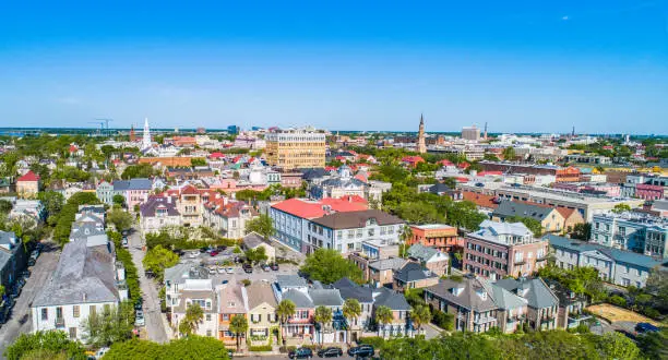 Downtown Charleston South Carolina Skyline Aerial.