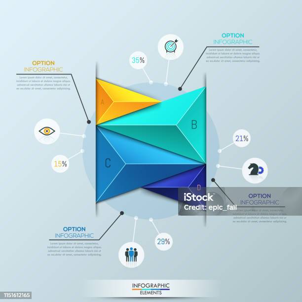 Infographic Design Template Bar Chart With 4 Multicolored Triangular Elements Stock Illustration - Download Image Now