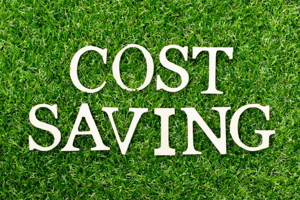 istock Wood alphabet letter in word cost saving on green grass background 1151612290