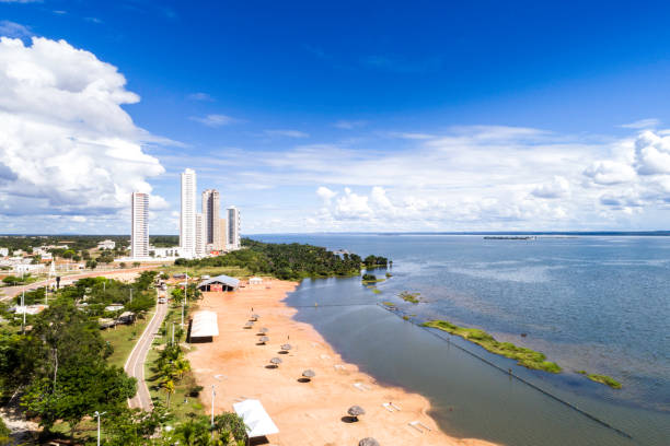 パルマス県のグラシオーザビーチのハイアングルビュー、トカンチンス - number of people riverbank beach river ストックフォトと画像