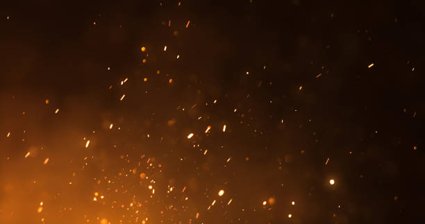 Fire Sparks Background Digitally generated fire sparks, perfectly usable for a wide range of topics like adventure, camping, conflict or natural disasters. flame sparks stock pictures, royalty-free photos & images