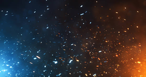 火の火花の背景 (熱く、冷たい) - 青 写真 ストックフォトと画像