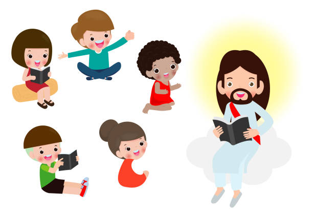 Ilustración de Jesús Leyendo La Biblia Con Los Niños Jesús Predicando A Un Grupo De Niños Aislado En La Ilustración Vectorial De Fondo Blanco y más Vectores Libres de Derechos de Biblia - Ilustración de Jesús Leyendo La Biblia Con Los Niños Jesús Predicando A Un Grupo De Niños Aislado En La Ilustración Vectorial De Fondo Blanco y más Vectores Libres de Derechos de Biblia -