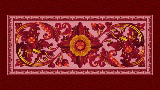 Carving Patterns Ornamental Flourish Ethnic Balinese Style With Red Color Design Carving Patterns Ornamental Flourish Ethnic Balinese Style With Red Color Design balinese culture stock illustrations