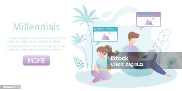 가제트 스마트 폰 세대 또는 밀레 니 얼 세대와 함께 앉아있는 두 젊은 사람들 개념에 대한 스톡 벡터 아트 및 기타 이미지 ... 가제트 스마트 폰 세대 또는 밀레 니 얼 세대와 함께 앉아있는 두 젊은 사람들 개념에 대한 스톡 벡터 아트 및 기타 이미지 ...