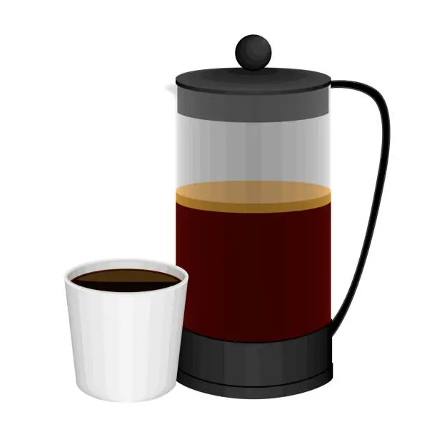 Vector illustration of French press with a coffee cup