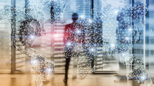 istock Global World Map Double Exposure Network. Telecommunication, International business Internet and technology concept. 1151630405