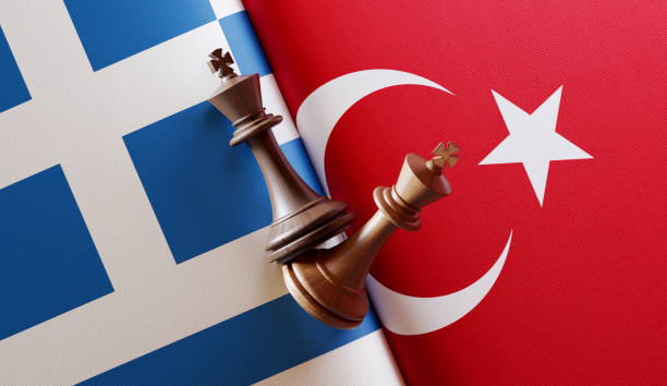 Turkish and Greek Flag Pair with King Chess Pieces