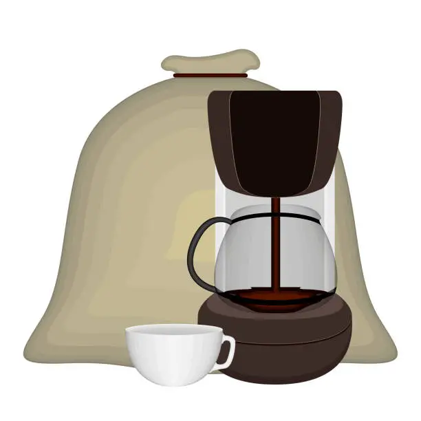 Vector illustration of Closed bulk of coffee beans with coffee maker