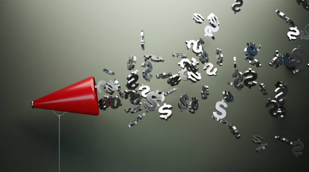 istock Red Megaphone And Silver Dollar Signs In Front Of Gray Wall 1151633164
