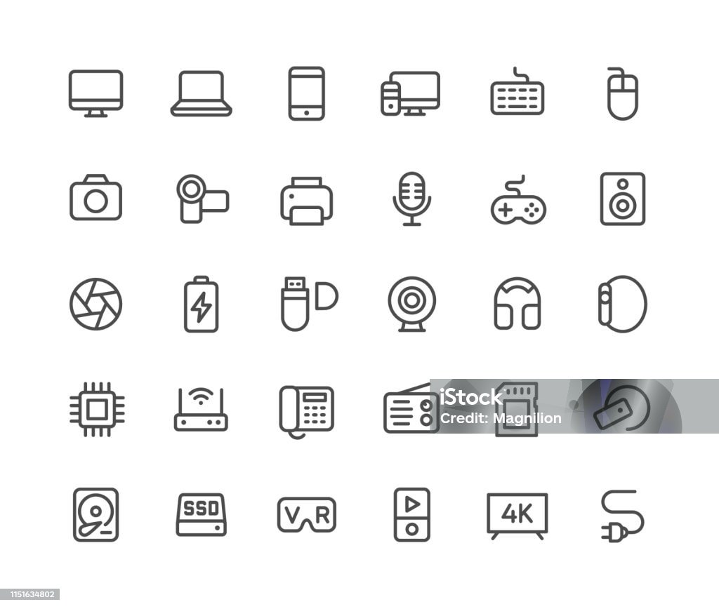 Digital Technology Line Icons Set Digital technology line icons set. Vector illustration. Microphone stock vector